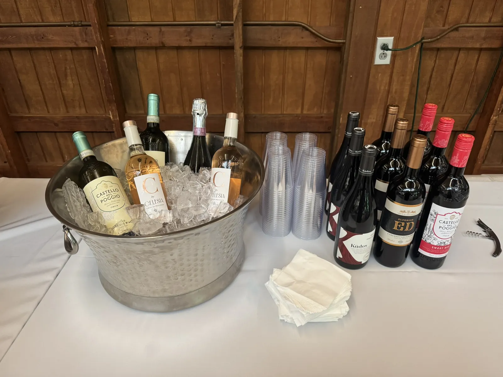 Mimosa and wine bar set up for a catered event