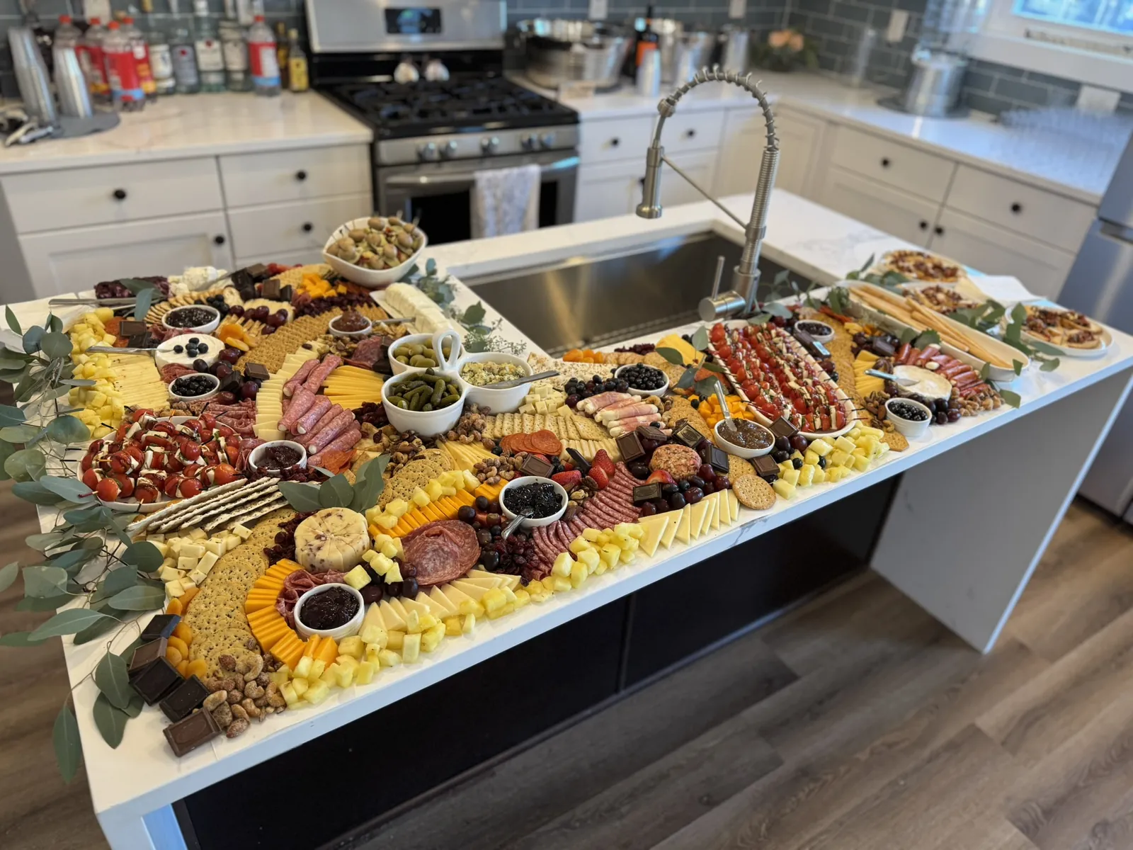 A Funkheizer's grazing table of meats, cheeses, fruit and more, ready for a catered event
