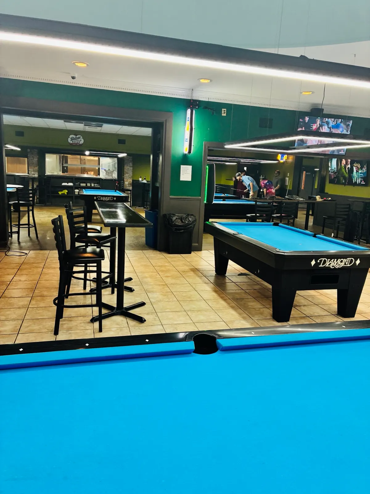 High-top seating beside the tables at Funkheizer's Billiards in Hickory