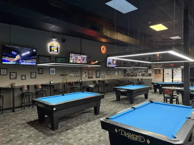 Pool tables and seating at Funkheizer's Irish Cue