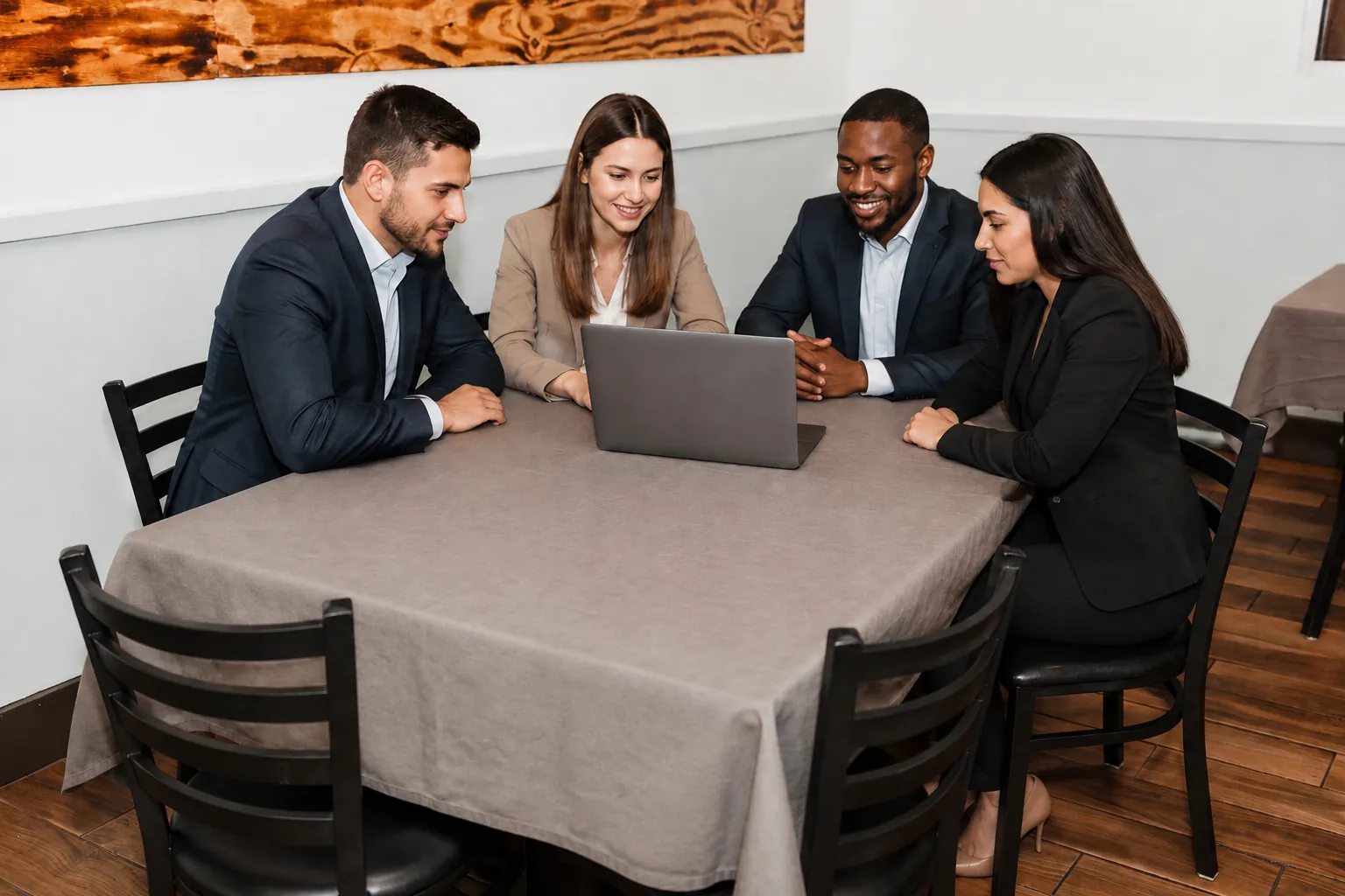 A business meeting in the Statesville private dining room
