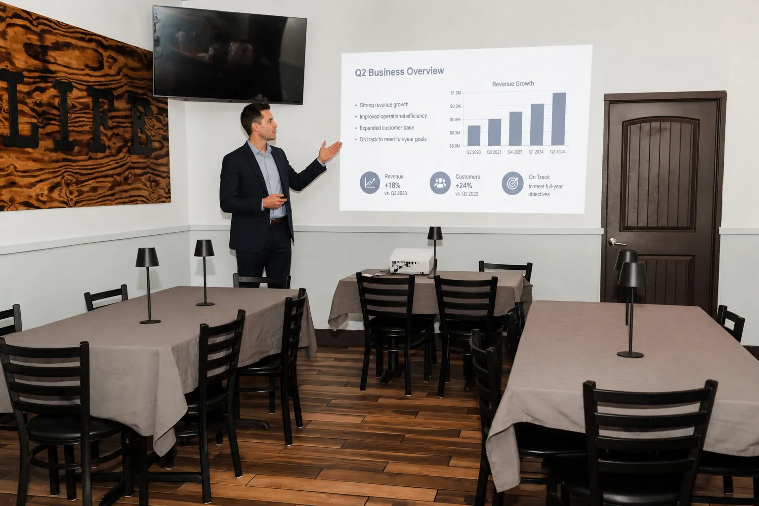 A presentation in the Statesville private dining room